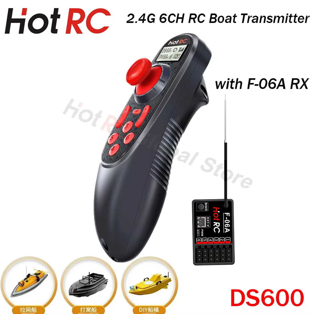 Rc Hobby Shops - HOTRC-DS600無線システム送信機,6チャンネル,2.4g,液晶画面,pwm 6ch受信機,漁船用